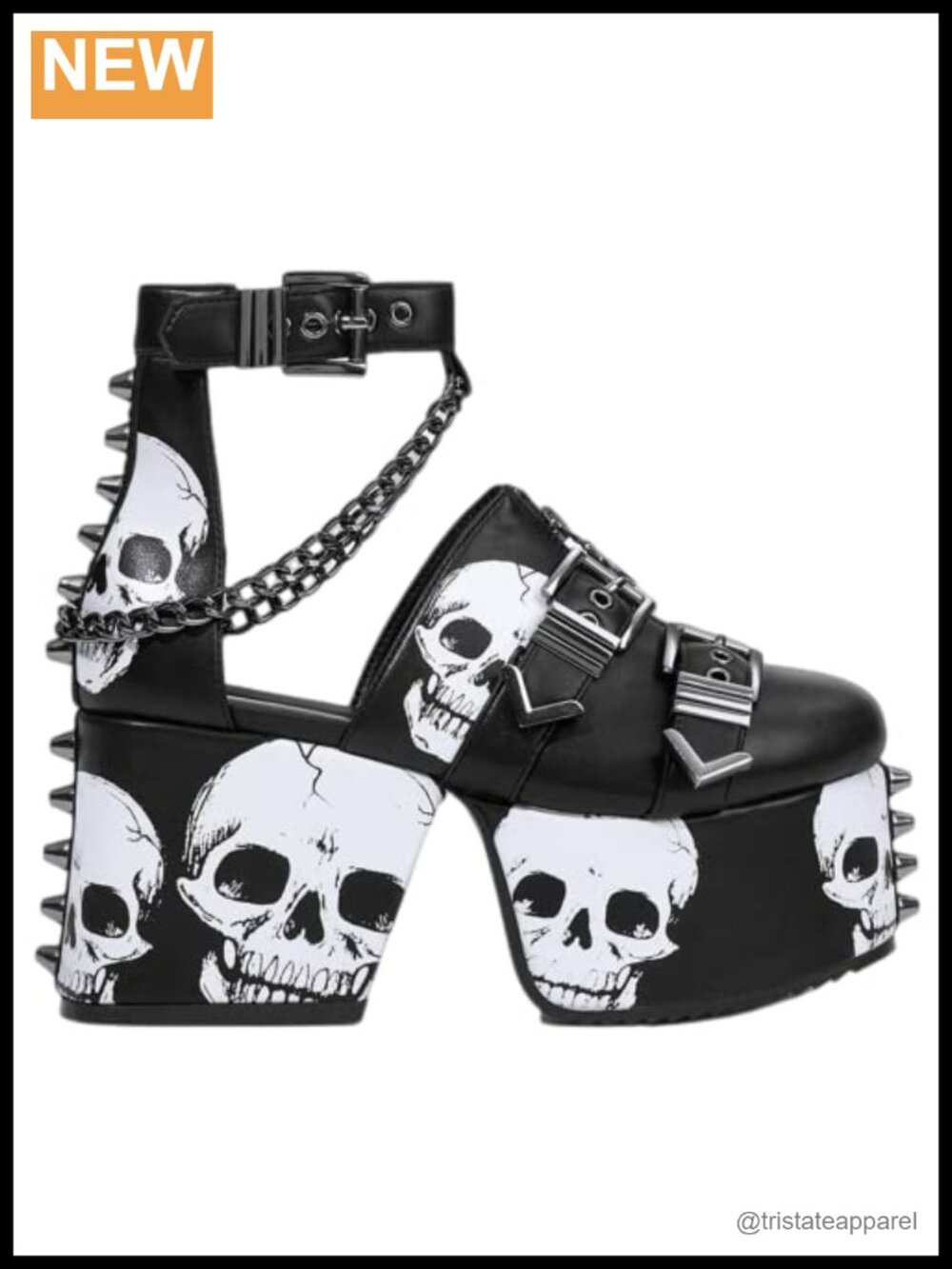Skull Gothic Platform Wedge Sandals Faux Leather Punk Shoes With Spiked Studs